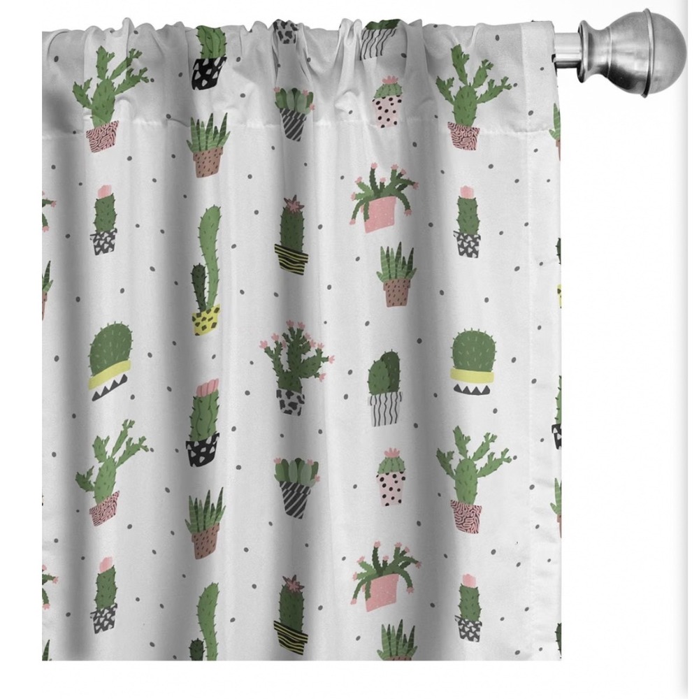 Ambesonne Lunarable Succulent Window Curtains Cactus Polka Dot 56x95 White Green